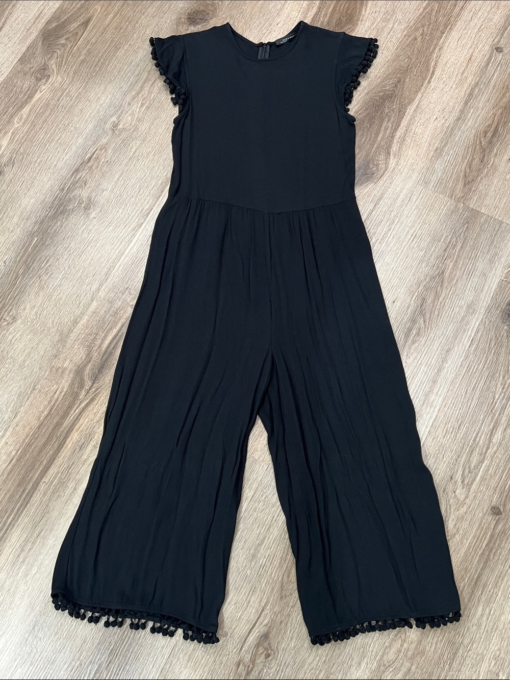Zara Woman Black Pom-Trim Jumpsuit
